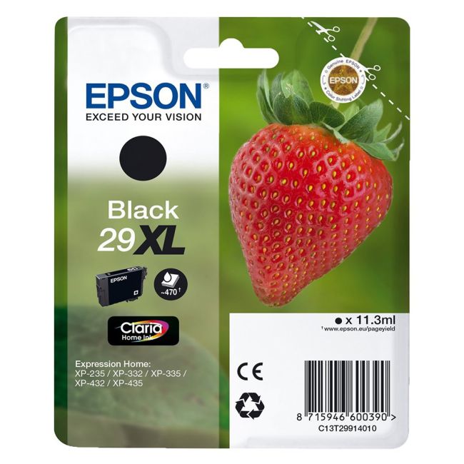 Epson C13T29914012 29XL T2991 High Yield Black Ink Cartridge (470 pages*)