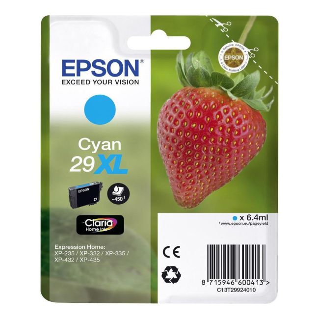 Epson C13T29924010 29XL T2992 High Yield Cyan Ink Cartridge (450 pages*)