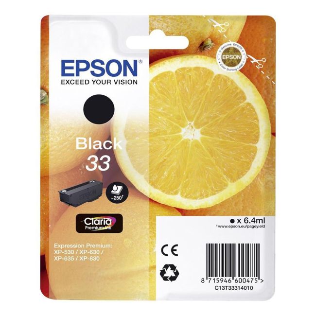 Epson C13T33314010 T3331 Standard 33 Black Ink Cartridge (6.4ml)