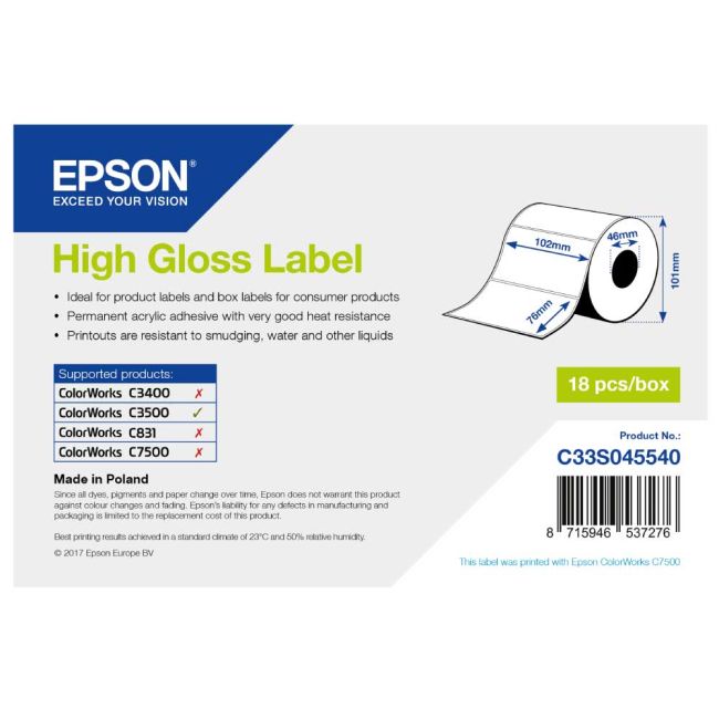 Epson C33S045540 High Gloss Label - 102mm x 76mm (415 labels)