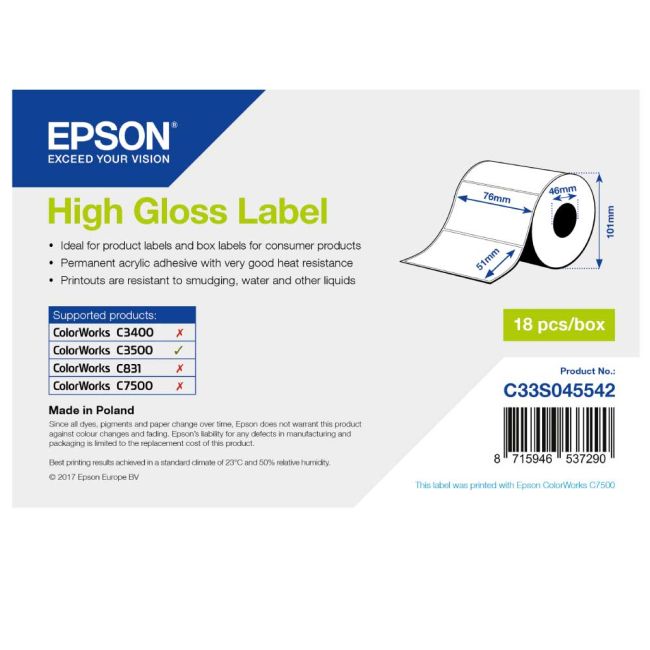 Epson C33S045542 High Gloss Label - 76mm x 51mm (610 labels)