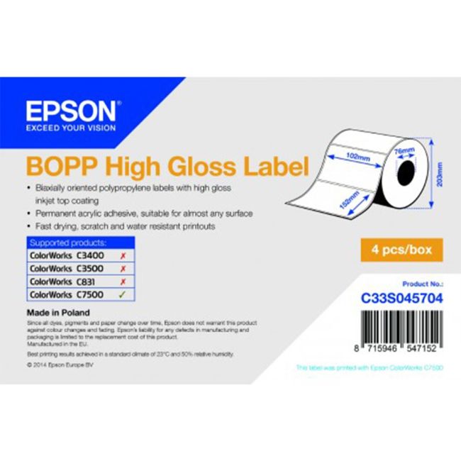 Epson C33S045704 BOPP High Gloss Die-cut Label Roll 102mm x 152mm (960 labels)