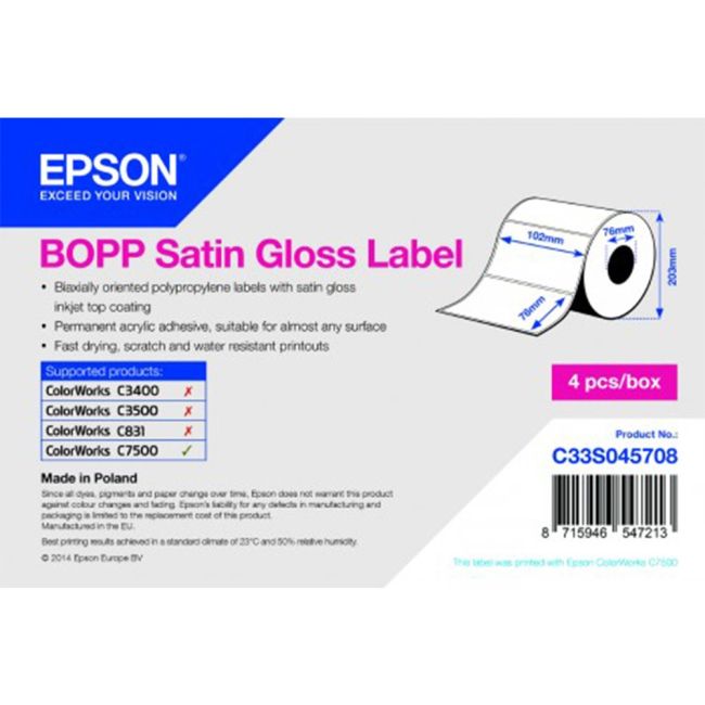 Epson C33S045708 BOPP Satin Gloss Die-cut Label Roll 102mm x 76mm (1890 labels)