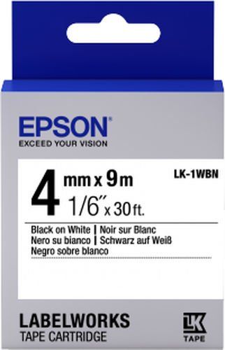 Epson 4mm LK-1WBN Black on White Tape (9 Meter Roll) C53S651001
