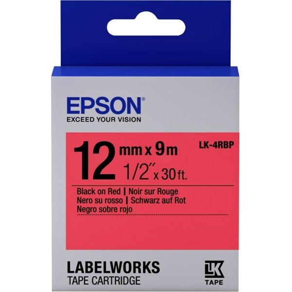 Epson 12mm LK-4RBP Black on Red Tape (9 Meter Roll) C53S654007