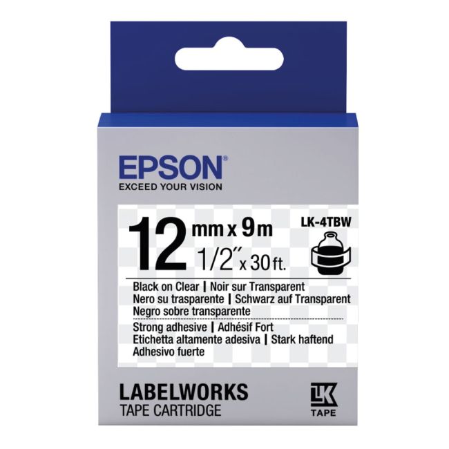 Epson LK-4TBW Strong Adhesive Black On Clear 12mm Label (9m) C53S654015