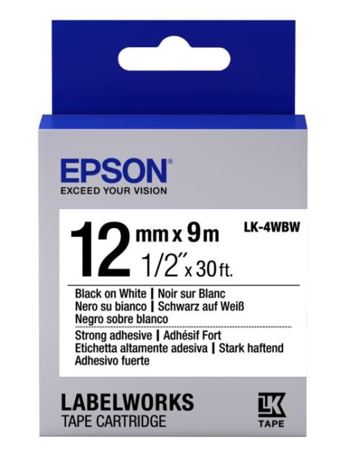 Epson 12mm LK-4WBW Black on White Strong Tape (9 Meter Roll) C53S654016