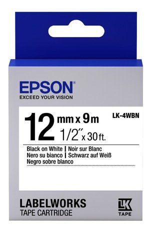 Epson 12mm LK-4WBN Black on White Tape (9 Meter Roll) C53S654021