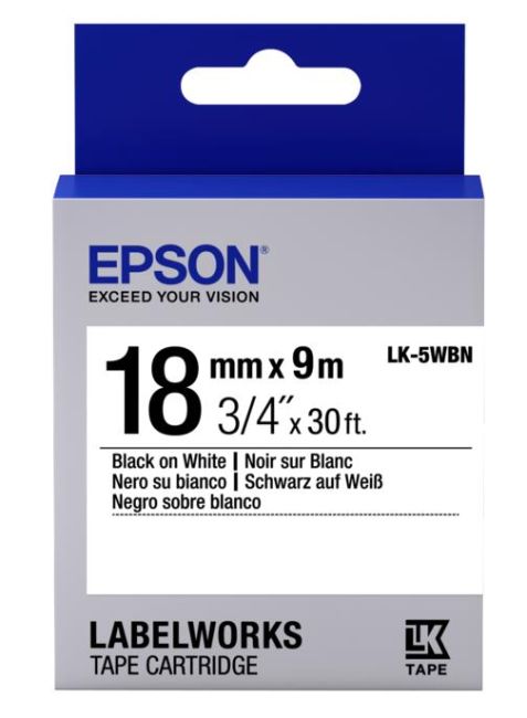 Epson 18mm LK-5WBN Black on White Tape (9 Meter Roll) C53S655006