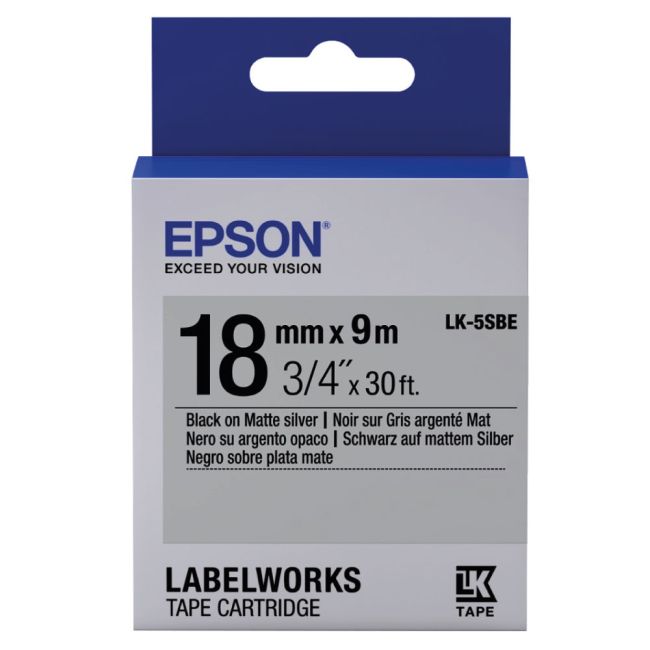 Epson LK-5SBE Black On Matt Silver 18mm Label (9m) C53S655013