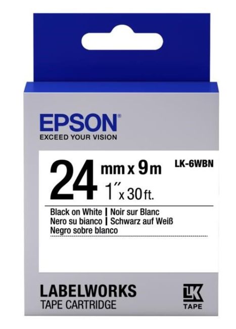 Epson 24mm LK-6WBN Black on White Tape (9 Meter Roll) C53S656006