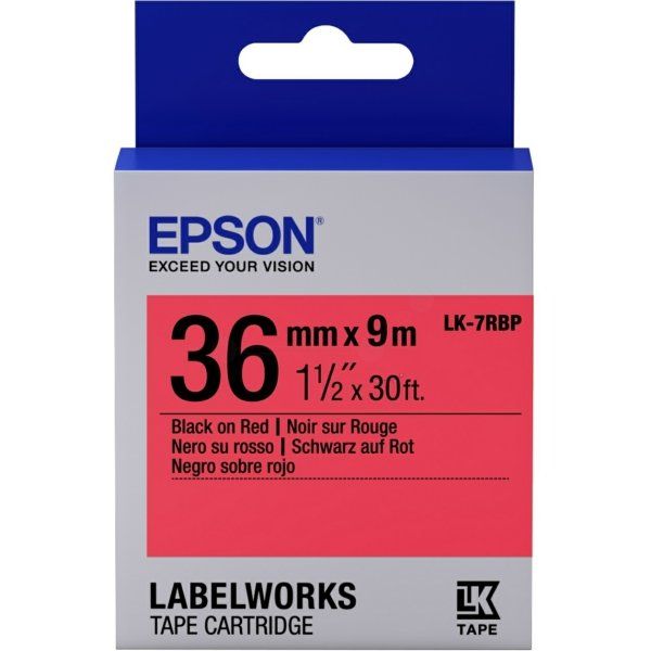 Epson 36mm LK-7RBP Black on Red Tape (9 Meter Roll) C53S657004