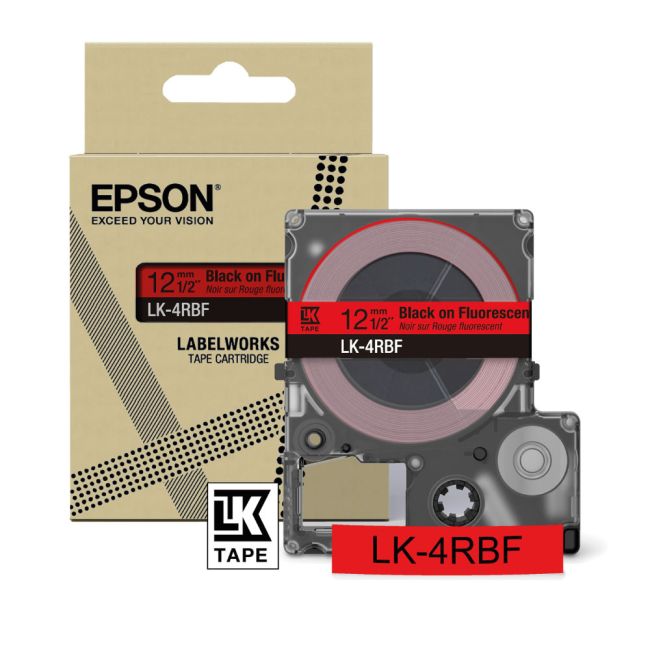 Epson LK-4RBF 12mm Red/Black Fluorescent Label (9m) C53S672099