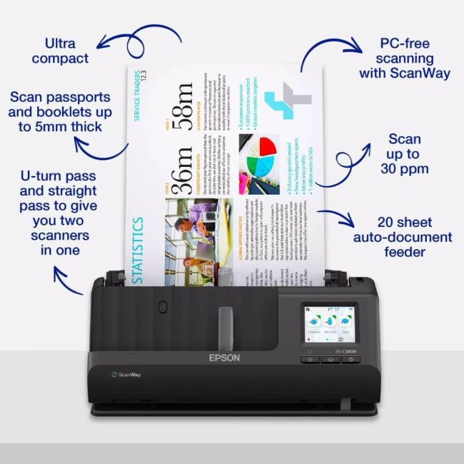 Epson WorkForce ES-C380W A4 Compact Desktop Scanner