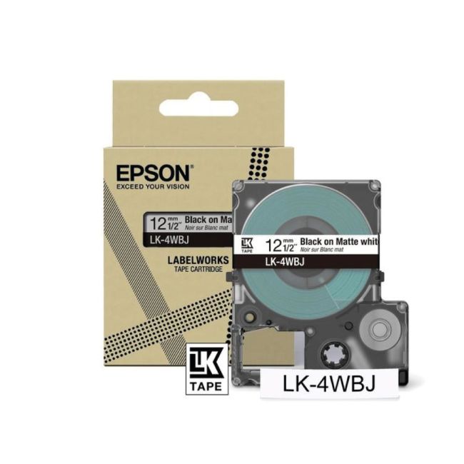Epson 12mm LK-4WBJ Black On White Mate Tape (8m) C53S672062