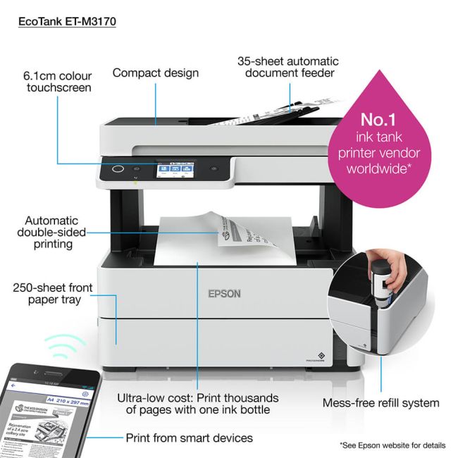 Epson EcoTank ET-M3170 A4 Mono Multifunction Inkjet Printer