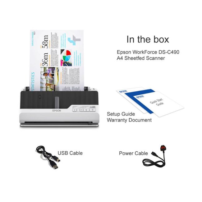 Epson WorkForce DS-C490 A4 Compact Desktop Scanner