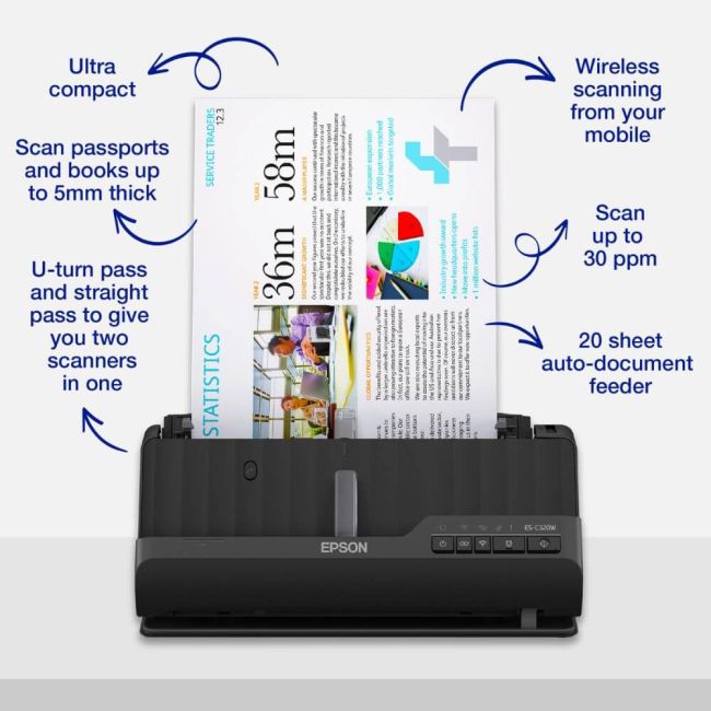 Epson WorkForce ES-C320W A4 Compact Desktop Scanner