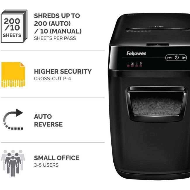 Fellowes Automax 200M Microshred Shredder (200 sheet automatic shredding capacity) 4656401