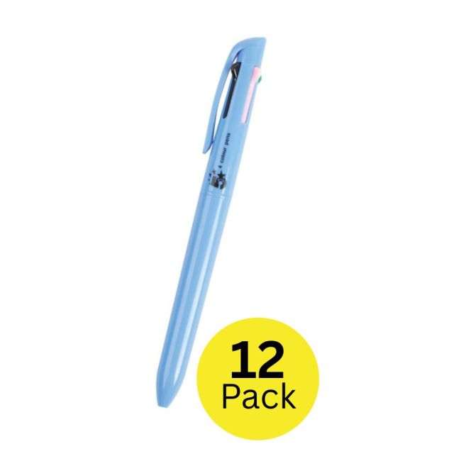 5 Star 4 Colour Peer Marking Ballpoint Pen Blue Barrel Black/Purple/Green/Pink (Pack of 12) FS667984