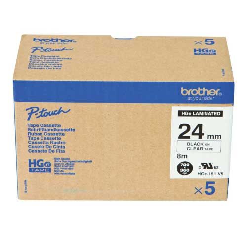 Brother HGE151V5 24mm Black On Clear Tape (5 pack)