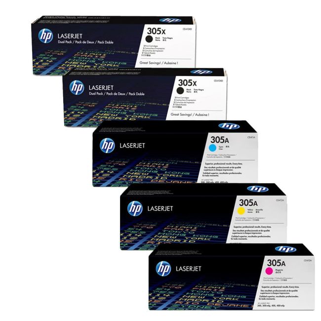 HP 1 x 305A CMY + 2 x 305X High Yield Black Toner Cartridge Multipack