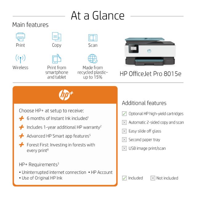 HP OfficeJet 8015e A4 Colour Multifunction Inkjet Printer - HP+ - DISCONTINUED