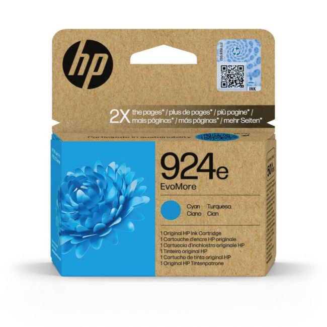 HP 924e EvoMore Cyan Ink Cartridge (800 Pages*) 4K0U7NE
