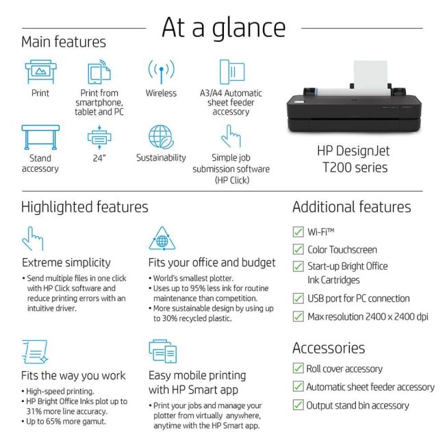 HP DesignJet T250 (2025 Version) A1 / 24" Colour Large Format Inkjet Printer
