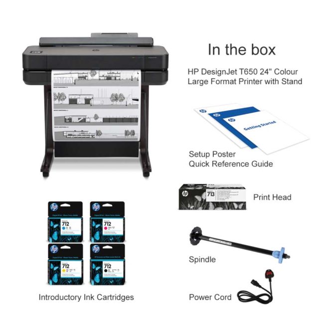 HP DesignJet T650 (2025 Version) A1 / 24" Colour Large Format Inkjet Printer