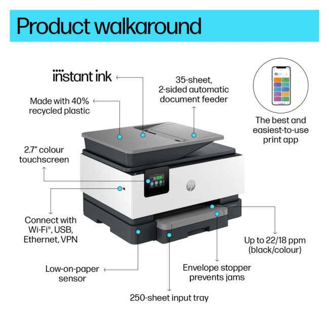 HP OfficeJet Pro 9122e (HP+) A4 Colour Multifunction Inkjet Printer