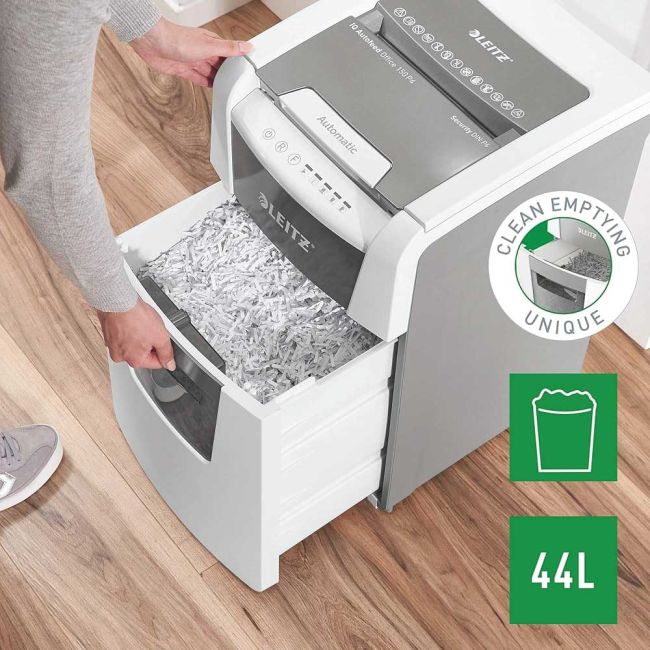 Leitz IQ Autofeed Small Office 100 Automatic Cross-Cut Paper Shredder P-4 White 80111000