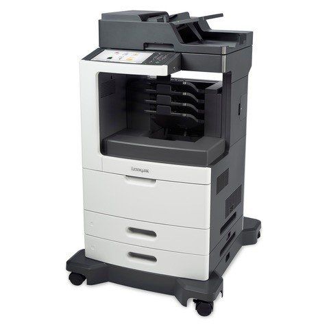 Lexmark MX810dxme A4 Mono Laser MFP with Fax on stand left view