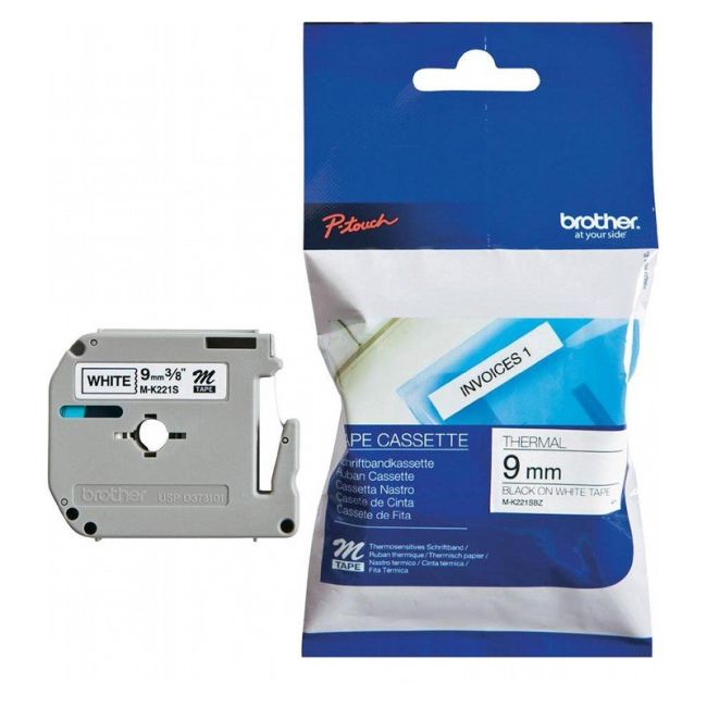 Brother MK221SBZ M-K221S 9mm x 4m Black On White Tape