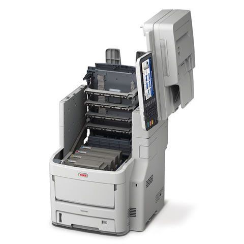 Oki MC780dnfax A4 Colour LED MFP with Fax left view  open top