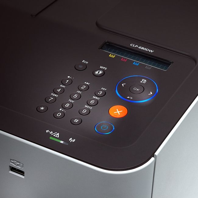 Samsung CLP-680DW A4 Colour Laser Printer close up