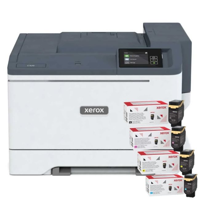Xerox C320 A4 Colour Laser Printer + Original Xerox CMYK Toner Bundle