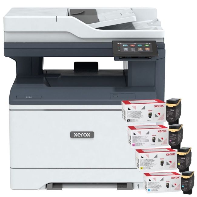 Xerox C325 A4 Colour Laser Multifunction Printer + Original Xerox CMYK Toner Bundle