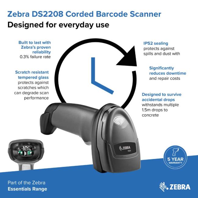 Zebra DS2208-HC 2D Handheld Corded Healthcare Scanner