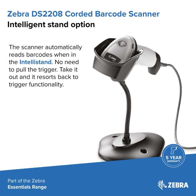 Zebra DS2208 Corded Handheld 1D/2D Imager Barcode Scanner
