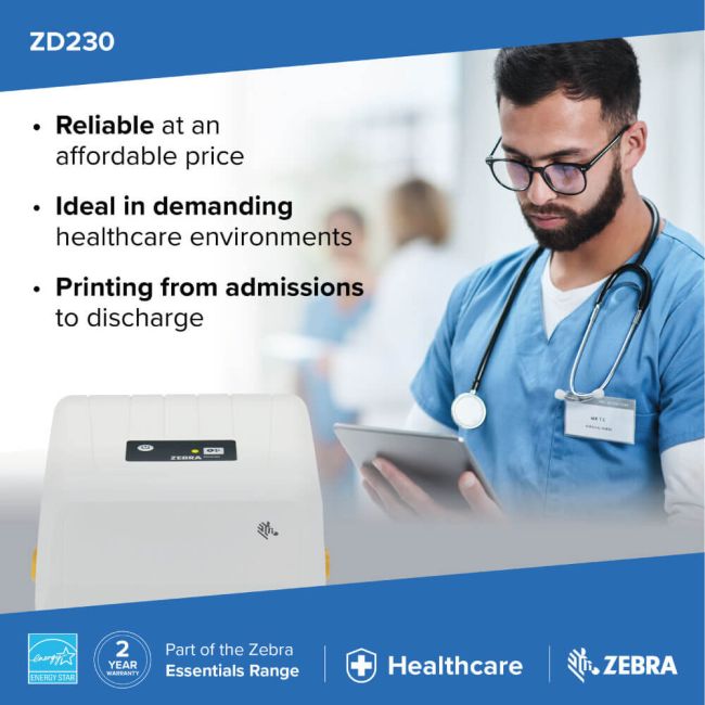 Zebra ZD230D Direct Thermal Label Printer (BT, USB & Wireless)