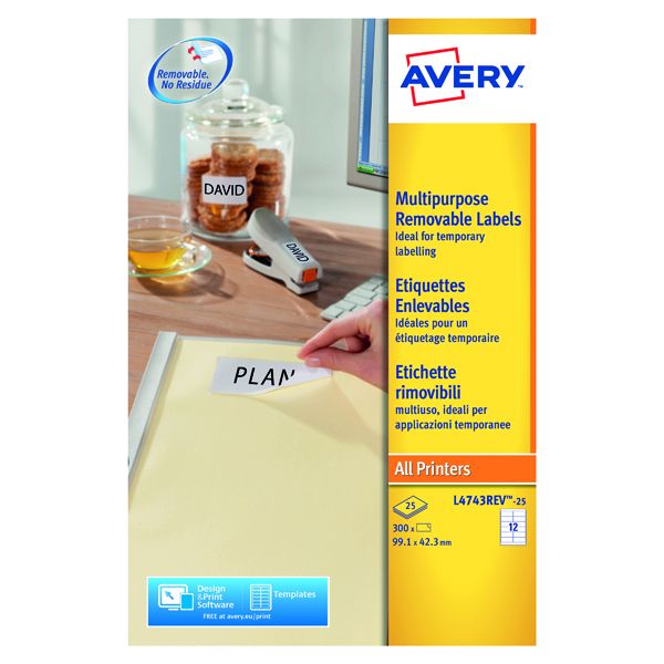 Avery Removable Labels 99.1x42.3mm 12 Per Sheet White (300 Pack ...