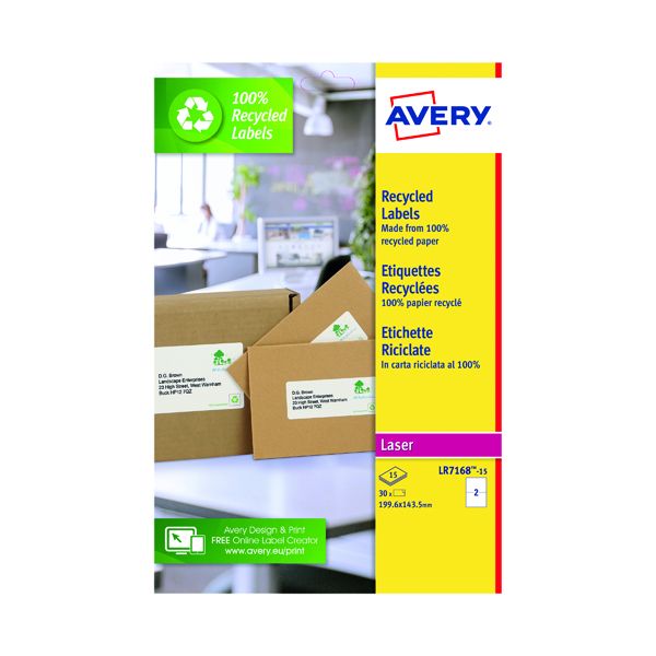 Avery Recycled Parcel Labels 2 Per Sheet White (30 Pack) LR7168-15 ...