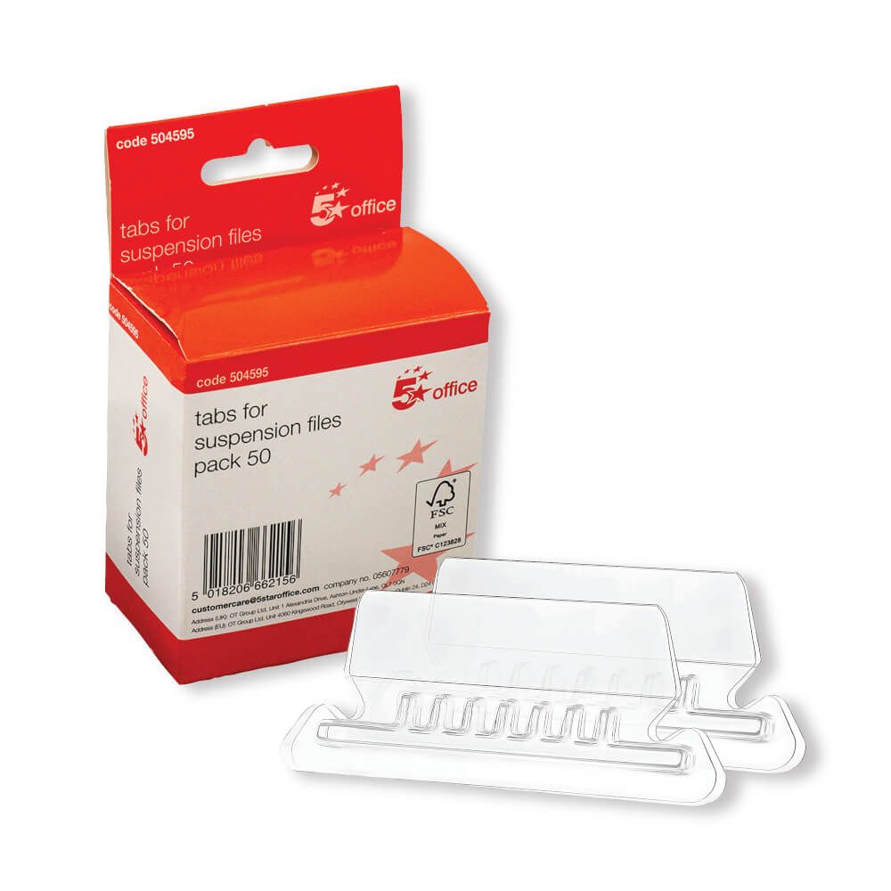 Clear File Tab 5 Star Office Plastic Suspension File Tabs - 504595 | Printer Base