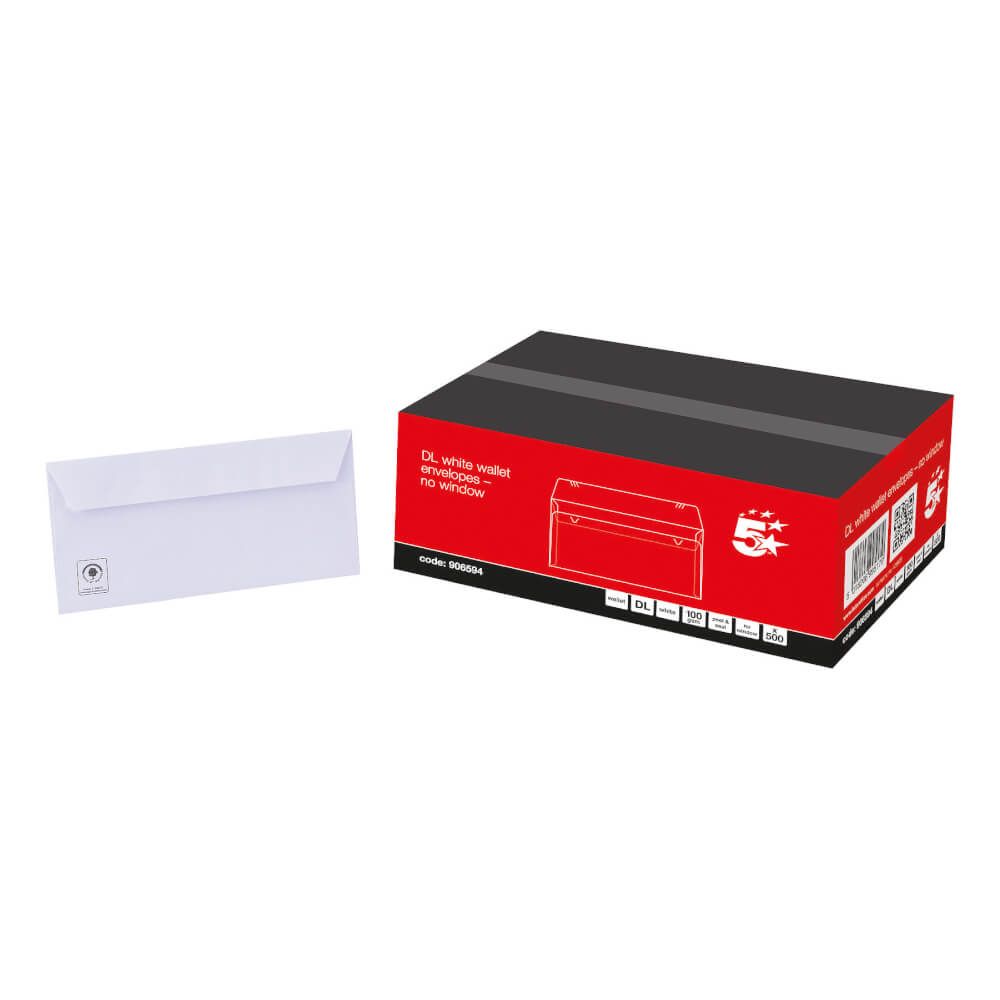 5 Star Office Envelopes DL White - 906594 | Printer Base
