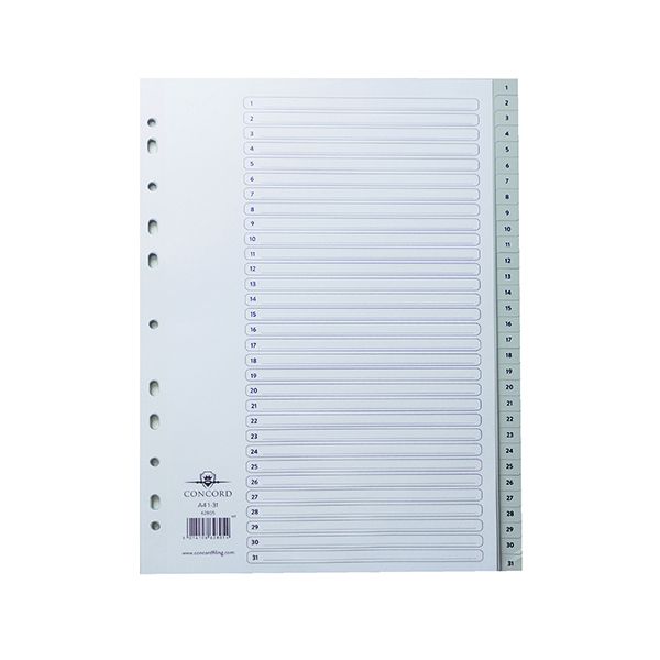 Concord 31-Part 1-31 Index Polypropylene A4 Grey 62805 | Printer Base