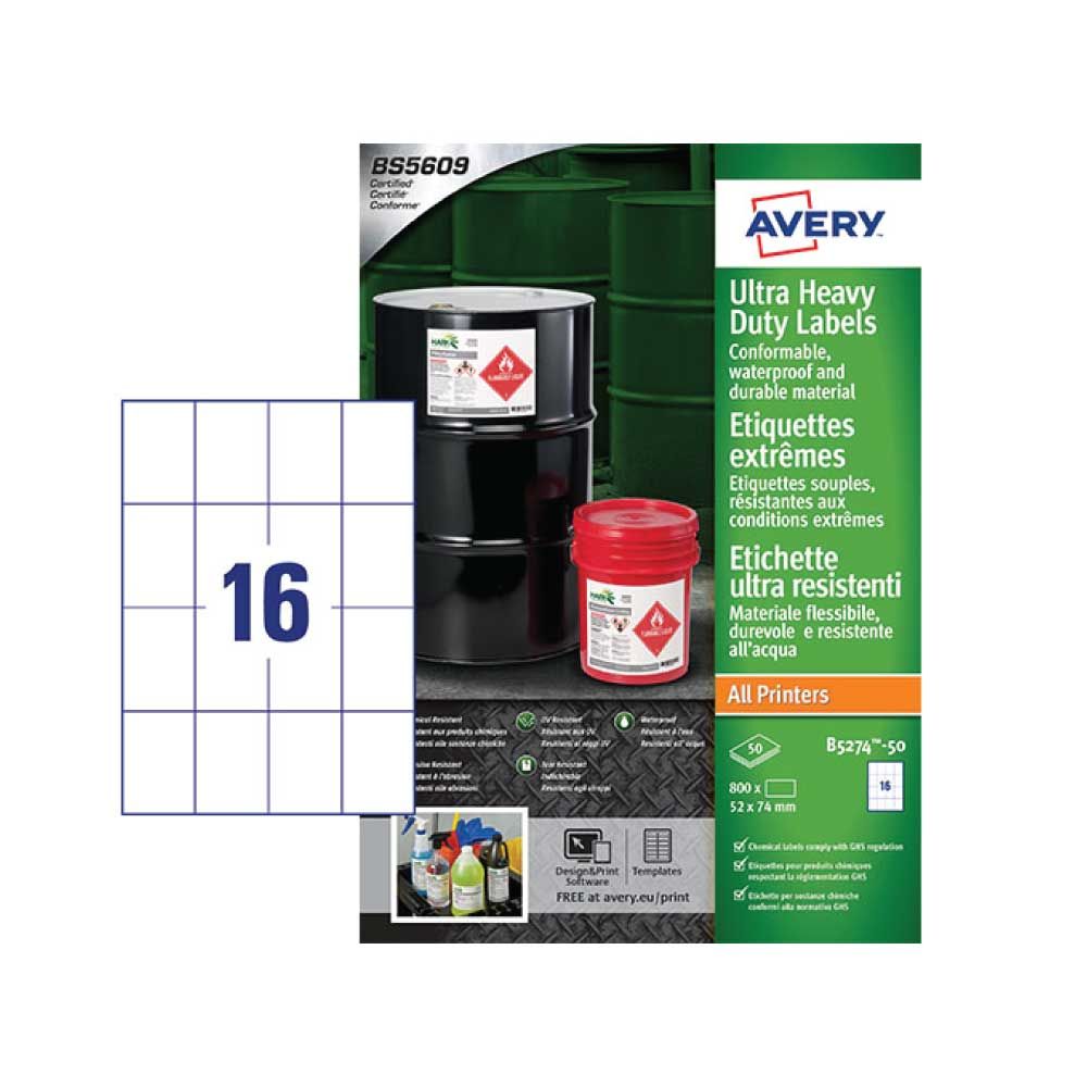 Avery Ultra Heavy Duty Labels - 50 Sheets (16 Labels Per Sheet) B5274 ...