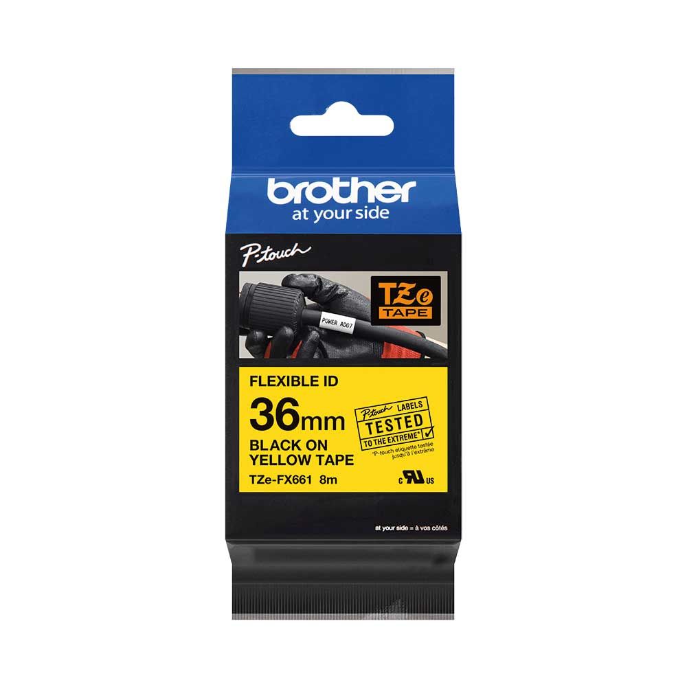 Brother TZFX661 & TZEFX661 | 36mm Black On Yellow Flexible ID
