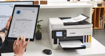 canon-maxify-GX6050-on-desk Canon Maxify GX6050 On Desk Printing From Tablet
