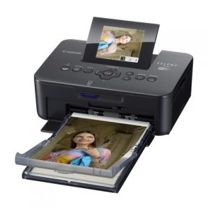 front side view of black canon selphy cp910 printer